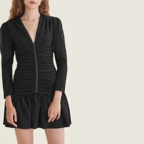 NWOT Maje black mesh metallic gold mini holiday dress, S - Picture 5 of 13